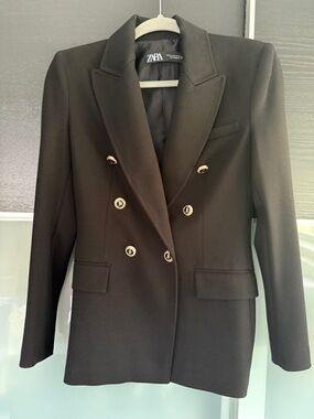 ZARA Black Double-Breasted Blazer with Gold Buttons
